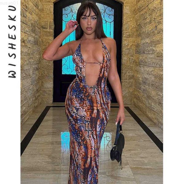 

urban dresses halter lace up backless cut out maxi dress women sleeveless print casual elegant sundress 2023 summer fairy grunge clothes l23, White;black