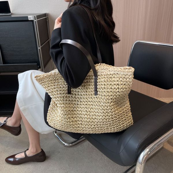 

evening bags summer casual large capacity handbags fashion beach women shoulder simple style shopping beach bag straw woven tote bags 230710