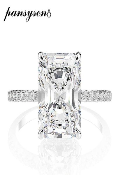 

pansysen real 925 sterling silver emerald cut created moissanite diamond wedding rings for women luxury proposal engagement ring c5164367, Slivery;golden