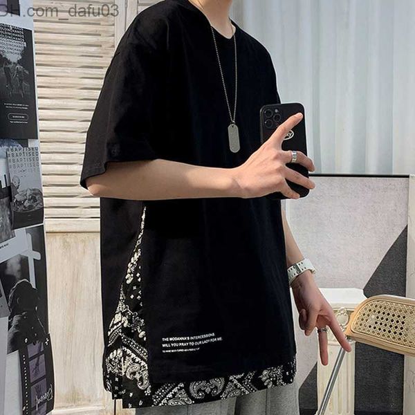 

men's t-shirts men's t shirt popular punk clothes stripe print on side bottom summer loose casual streetwear vacation clothing z23, White;black