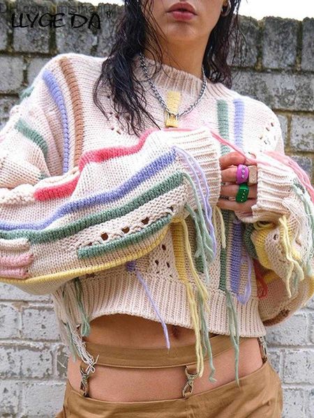 

women's sweaters fashionable ruffled women's casual sweater with tassels spring and autumn women's cut sweater 2023 hollow lo, White;black