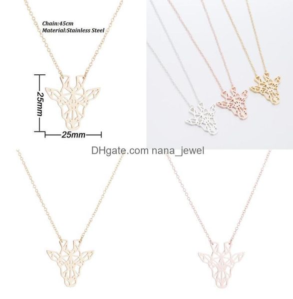 

pendant necklaces fashion jewelry gift for women men nanajewel stylish stainless steel hollow giraffe necklace geometric origami 9194285, Silver