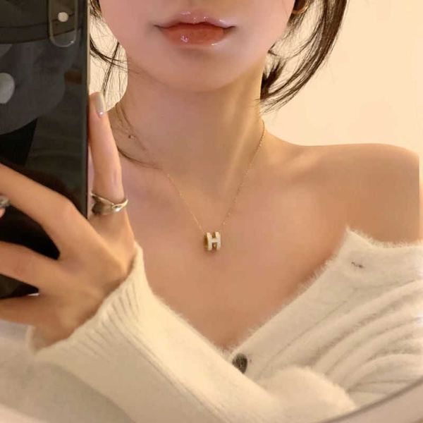 

yh korean version of ins trendy h letter necklace female minority design high sense light luxury versatile temperament net red clavicle chai, Silver