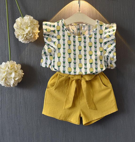 

2 3 4 5 6 7 8 year girls clothes 2019 new summer casual children clothing set pineapple printed shorts 2pcs kids suits5397118, White