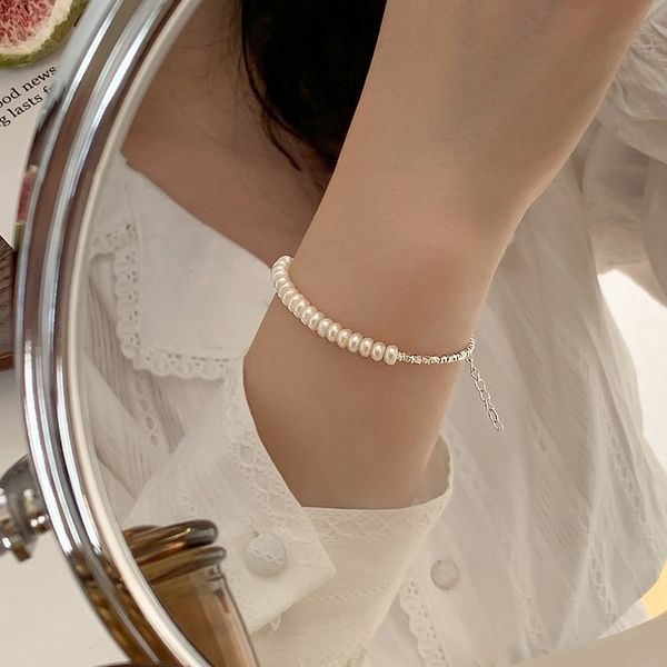 

new broken silver a few two baroque natural pearl bracelet women's simple light luxury network red beads, Black