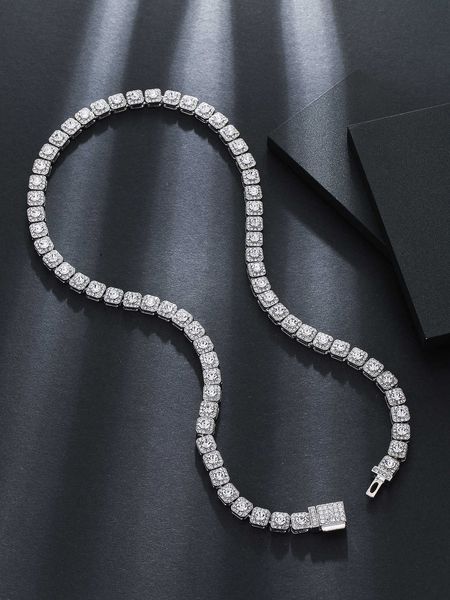 

1pc men rhinestone decor chain necklace, Silver