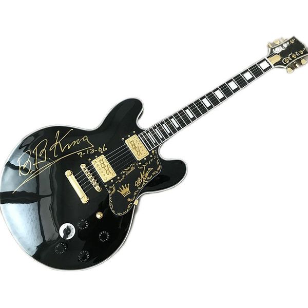 

new jazz electric guitar matte black half empty core, gold hardware dual output