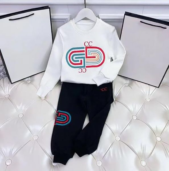 

children clothing toddler brand sets 2023 autumn sports suit fashion boys girls hooded sweatshirts pants outfit suit kids tracksuit, White