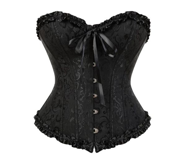 

gothic embroidered brocade corset body lift shaper bustier bone lace up steampunk corset corselet strapless overbust slim 8117915373, Black;white