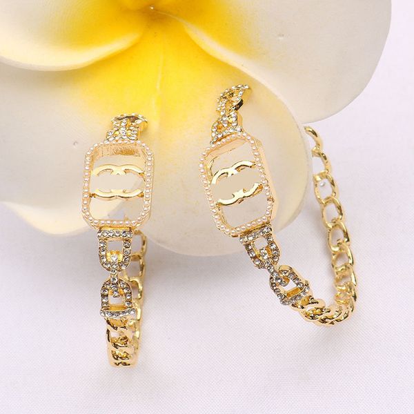 

18k gold plated luxury brand designers double letters stud clip chain geometric famous women 925 silver crystal rhinestone earring wedding p, Golden;silver