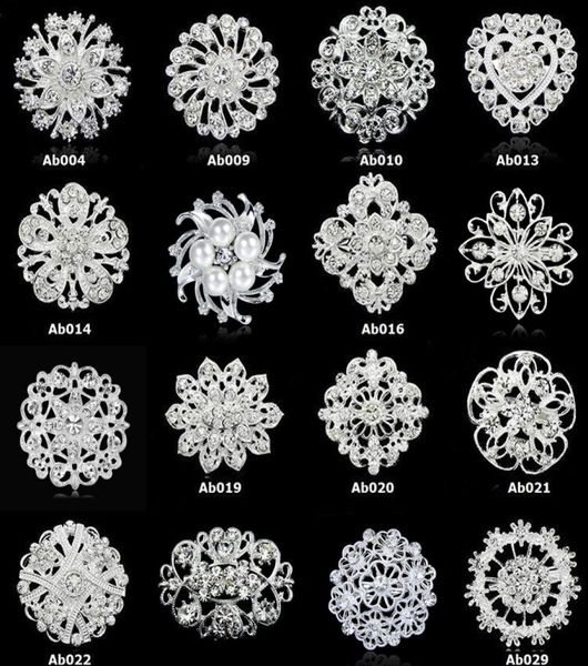 

brooches pins fashion silver crystal rhinestone flower bouquet pin brooche for women girl party gift whole 0418wh1017968, Gray