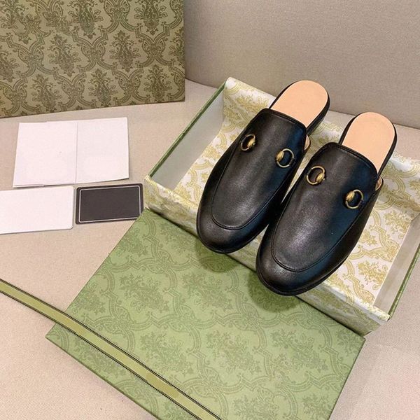 

princetown loafers genuine designer womens men leather slipper fur muller slippers with buckle fashion women mens dress ladies casual fur mu, Black