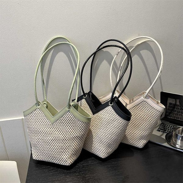 

large capacity shoulder bag for women's bag summer new niche design woven straw bag popular casual tote bag