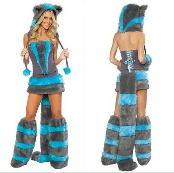 

furry fasching wolf cat girl halloween costume cosplay fancy party dress up hat leg set coatee skirt full set xmas6058945, Black