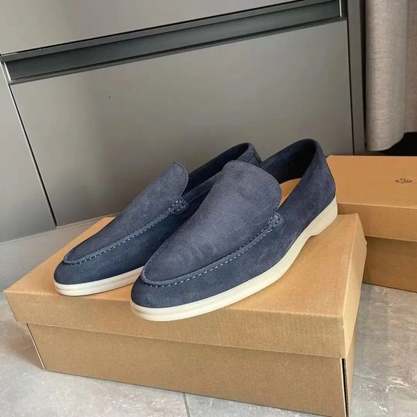 

men's casual shoes lp loafers flat low suede cow leather oxfords loro&piana moccasins summer walk comfort loafer slip on loafer rubber, Black