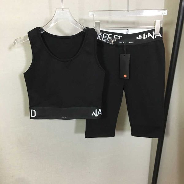 

23ss women tracksuit yoga suit womens designer clothing womens yoga letter ribbon waist tank stretch slim bottom shorts women clothes, Gray