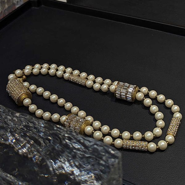 

zircon micro inlaid heavy duty rotary gold tube pearl beaded mid length elegant and advanced atmosphere necklace, Silver