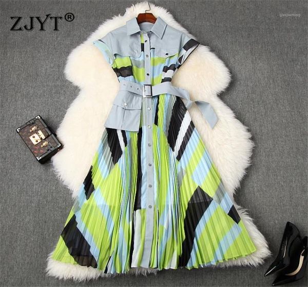 

runway dress summer designer woman clothes 2022 fashion turn down collar shirt patchwork print midi pleated1658293, Black;gray