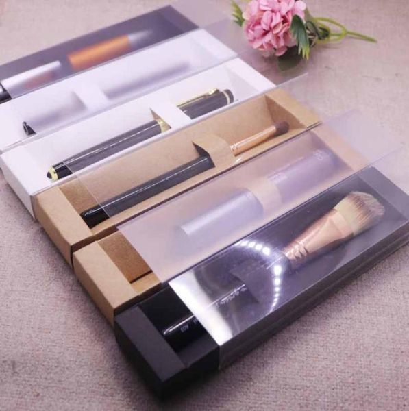 

new vintage kraft frosted cover slide eyebrow box clear window pen box white lip sticker black cosmetic single package7762729, Black;white