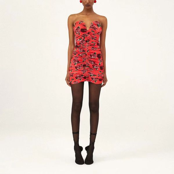 

basic casual dresse's dresses 2023 summer y2k fashion print vneck pleated slim halter hundred with mini skirt 230710, Black;gray