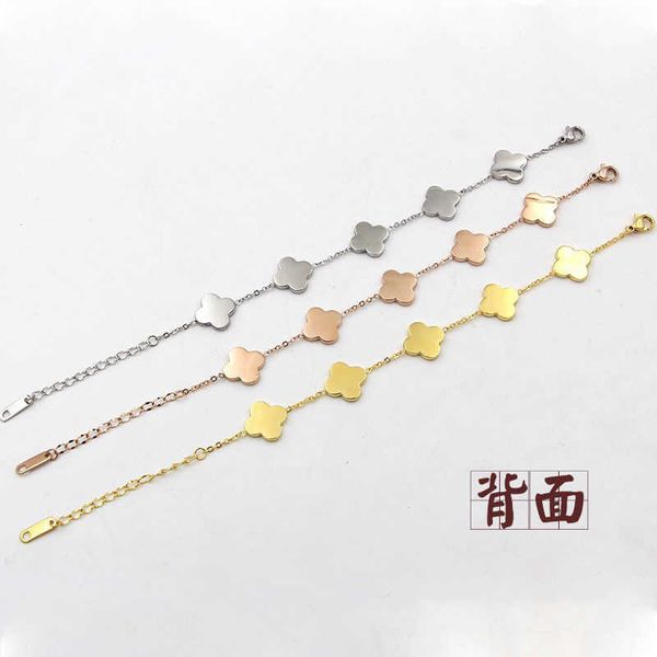 

2023 clover bracelet designer four-leaf clover titanium steel bracelet fashion colorful five flowers bracelet ladies jewelry gifts, Golden;silver