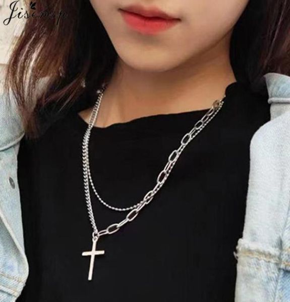 

chokers hip hop double chain metal key cross pendant necklace for women men jewelry punk choker fashion party accessories xmas gif3592881, Golden;silver