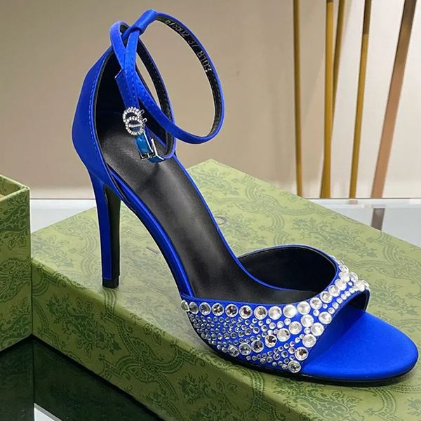 

women rhinestones stiletto heels sandals satin cover heel heeled open-toe shoe leather outsole women's luxury designers evening dress p, Black