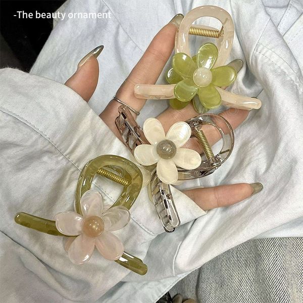 

korean woman temperament flower plastic hair claw barrettes ladies fashion hair clips hairpins girl versatile hair accessories, Slivery;white