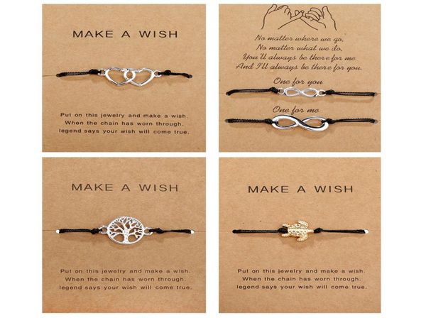 

make a wish paper card adjustable link bracelet turtle elephant tree map flower handmade woven bracelets simple fashion women jewe8475335, Black