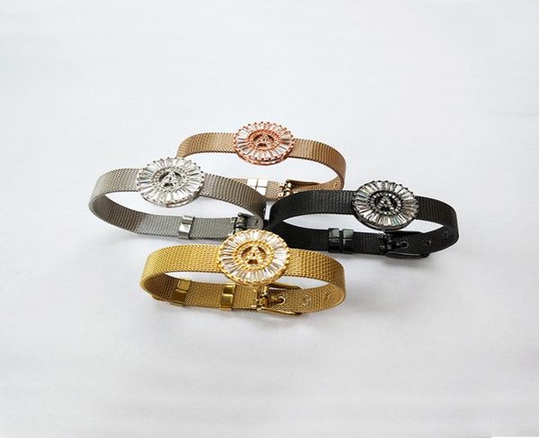 

mix color jewelry stainless steel watch belt bracelet micro pave cz crystal bracelet bangleaz letter for your pick bg2579887258, Black