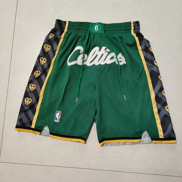 

men's pants 23 season celtics city green pocket embroidered ball basketball and women's casual sports shorts, White;black