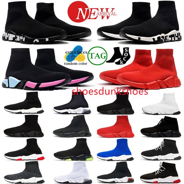 

designers speeds 2.0 v2 casual shoes platform sneaker men women tripler s paris socks boots brand black white blue light ruby graffiti luxur