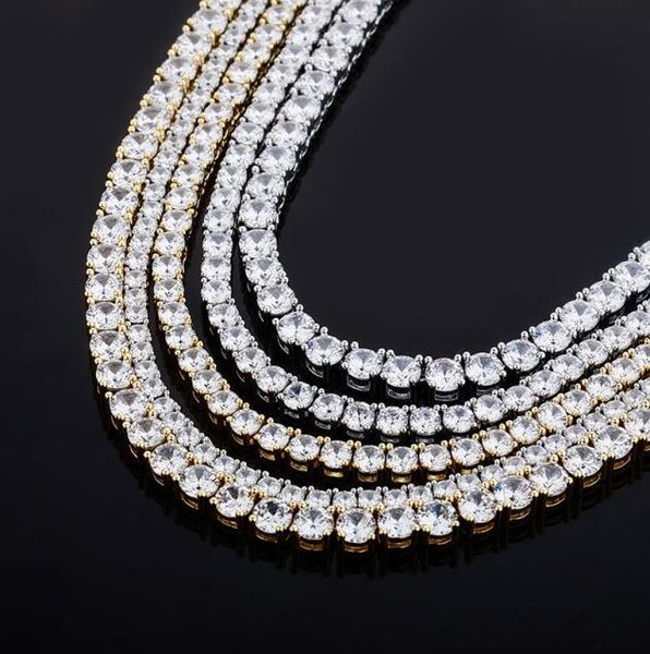 

tennis chain necklaces fashion gold silver color hip hop necklaces luxury men women 3mm bling zircon necklaces2518473, Black