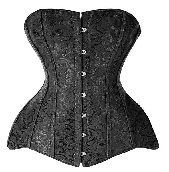 

plus size corset double 26 steel boned corset overbust long torso bustiers waist trainer corsets shapewear cincher corselet8991895, Black;white