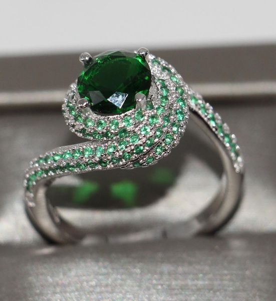 

size 510 new women luxury jewelry 925 sterling silver round cut emerald 5a cz diamond poplupar party gift wedding band pave ring 7456374