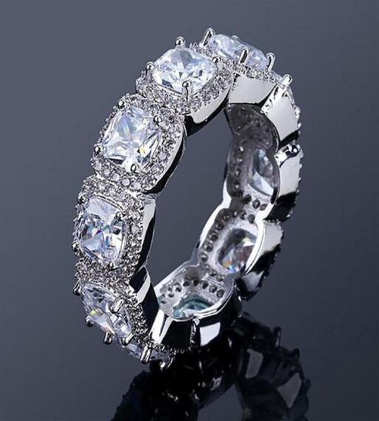 

mens silver eternity cz diamonds bling bling ring simulated diamonds hip hop rings cubic zirconia micro pave jewelry192791930, Golden;silver