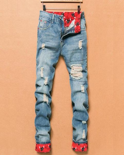 

whole 2020 spring autumn ripped jeans solid hole straight jeans homme casual slim fit denim trousers4945119, Blue