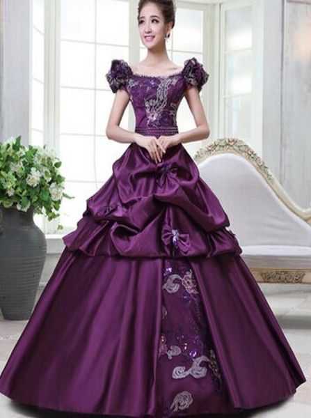 

100real purplegolden floral medieval renaissance gown queen dress victorian gothicmarie antoinettecivil warcolonial belle bal5792073, Black;red