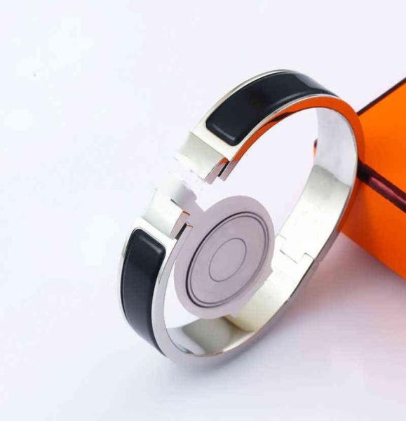 

enamel colors 12mm bracelets bangle for women stainless steel 18k gold plated cuff letter clasp bangles lovers gift j4448093, Black