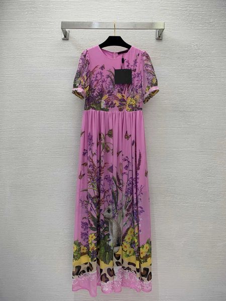 

23ss summer dresses women dress womens designer clothing new rabbit mushroom blossom print waist slim bubble sleeves large swing dress women, Black;gray