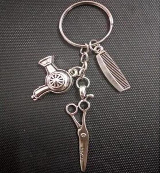 

hairdryer comb scissors charm keyring hairdressers gift key ring key chain plating silver pendant keychain fast 7672561257, Slivery;golden