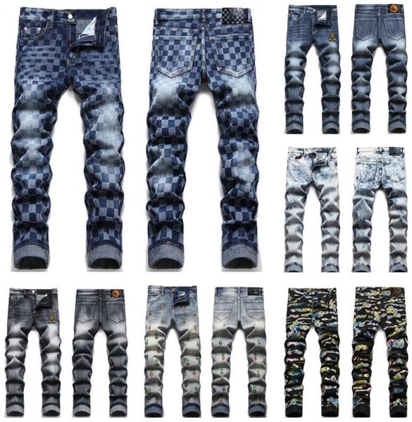 

22ss men039s jeans high street fashion brand men designer jeans ripped biker slim fit motorcycle denim jean5386407, Blue