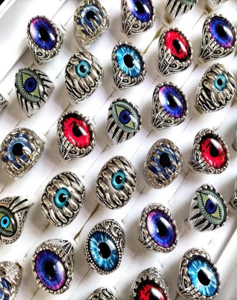 

whole 30pcslot mixed devil039s demon gothic eye ring mens punk biker rings vintage unique jewelry man gift party favor37004292165880, Golden;silver