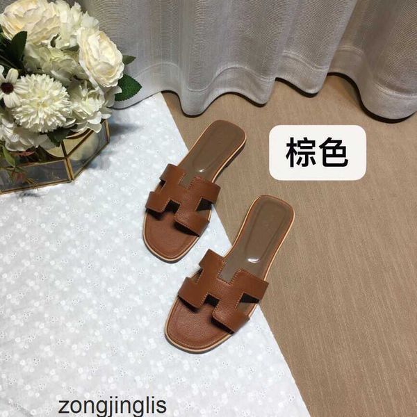 

color her versatile slipper shoes sandal designer slippers summer women's bear oran matching leather one line for tourism wear flat bot