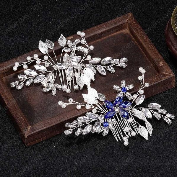 

vintage silver color crystal floral bridal hair comb flower wedding barrettes women wedding hair accessories brides gift7573887, Slivery;golden