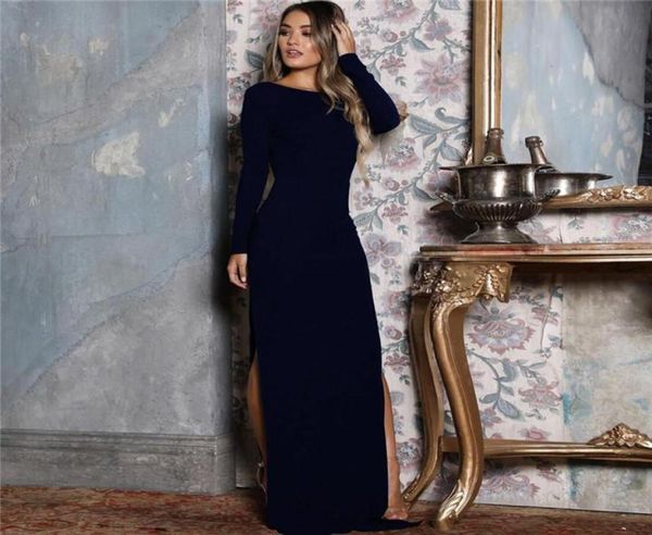 

long sleeve elegant party maxi dress solid side high split backless dresses black yellow wrap vestidos femme 6 colors casual5406527, Black;gray
