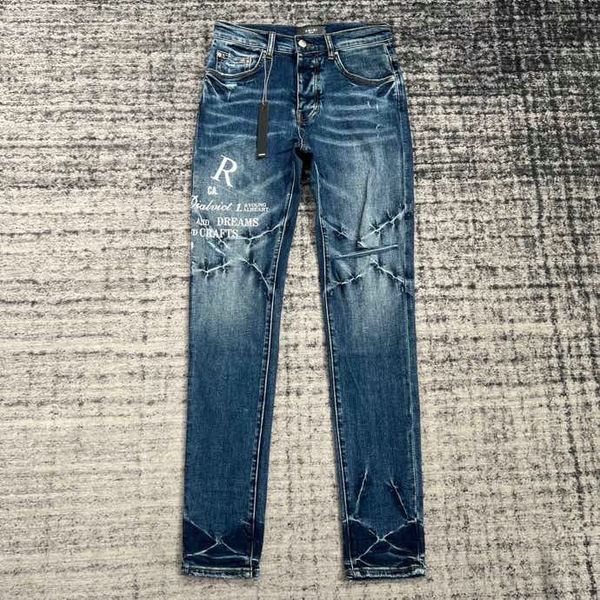 

hm636 mens jeans distressed motorcycle biker jean rock skinny slim ripped hole stripe fashionable snake embroidery denim pants, Blue