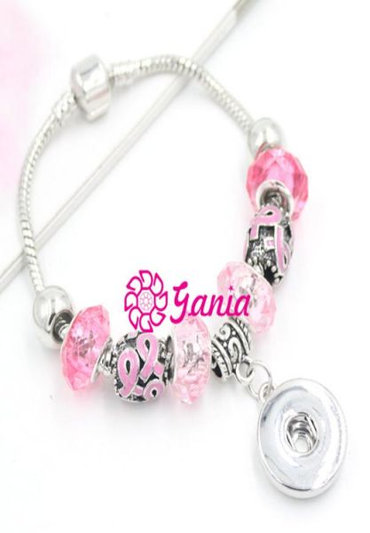 

new arrival whole breast cancer awareness jewelry pink ribbon european bead breast cancer snap bracelet diy interchangeable6932696, Golden;silver