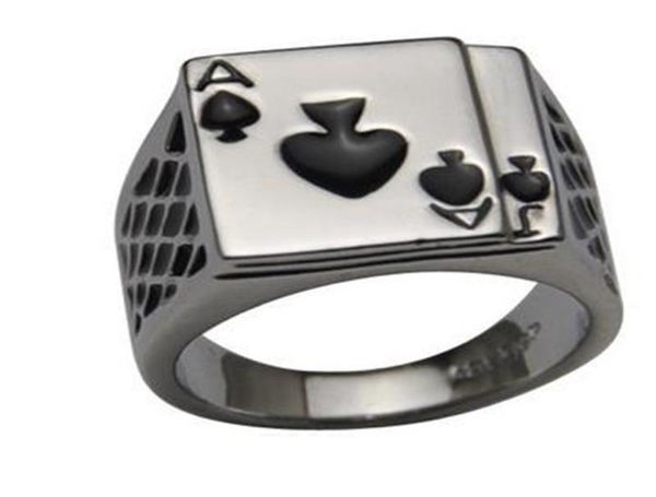 

men039s jewelry chunky black enamel spades cool poker ring for men2829810, Silver