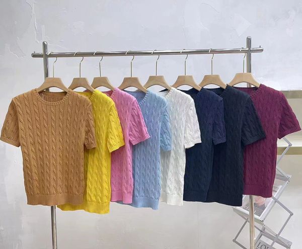 

2023 new ralphs designer pony embroidery twist knitted women's round neck solid color casual clothes, White